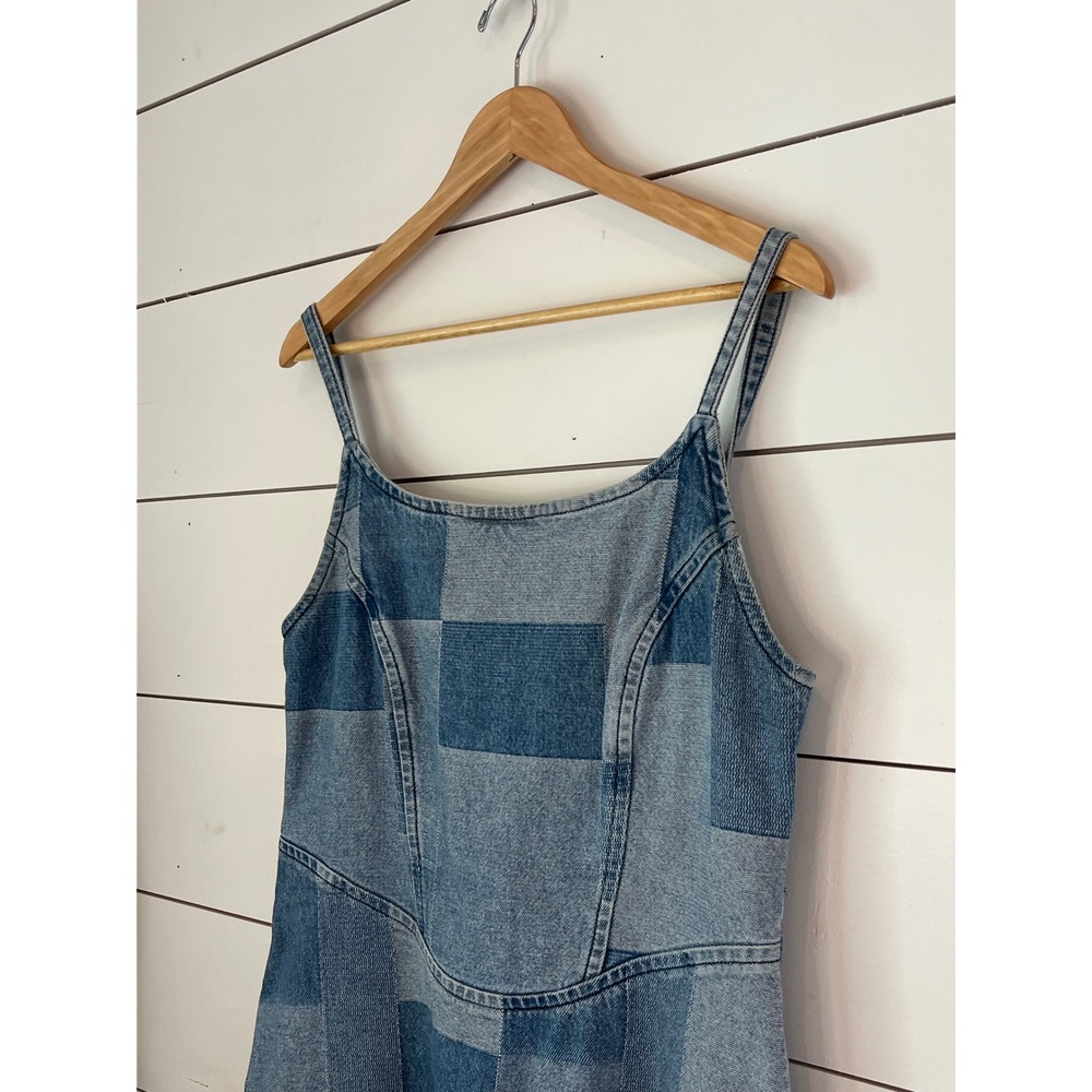 Patchwork Denim Mini Dress / western y2k indie sleaze 100%cotton - Picture 2 of 7